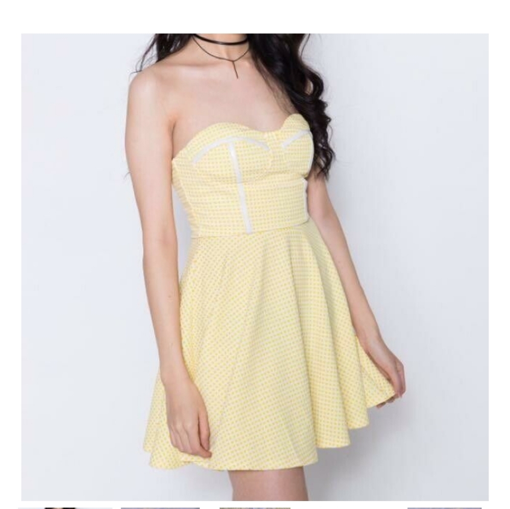 Paint It Red Yellow And White Gingham Strapless Dress Size XS